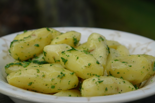 Fingerling potatoes tossed with butter, parsley and salt